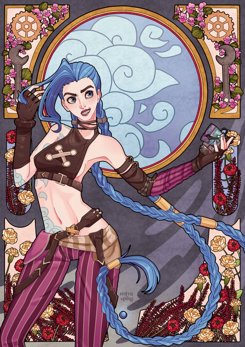 miyapng's tweet photo. finally posting these two #arcane x art nouveau pieces!

 Jinx 💣 vs Vi 🥊 https://t.co/ZhcR0wd3Gm