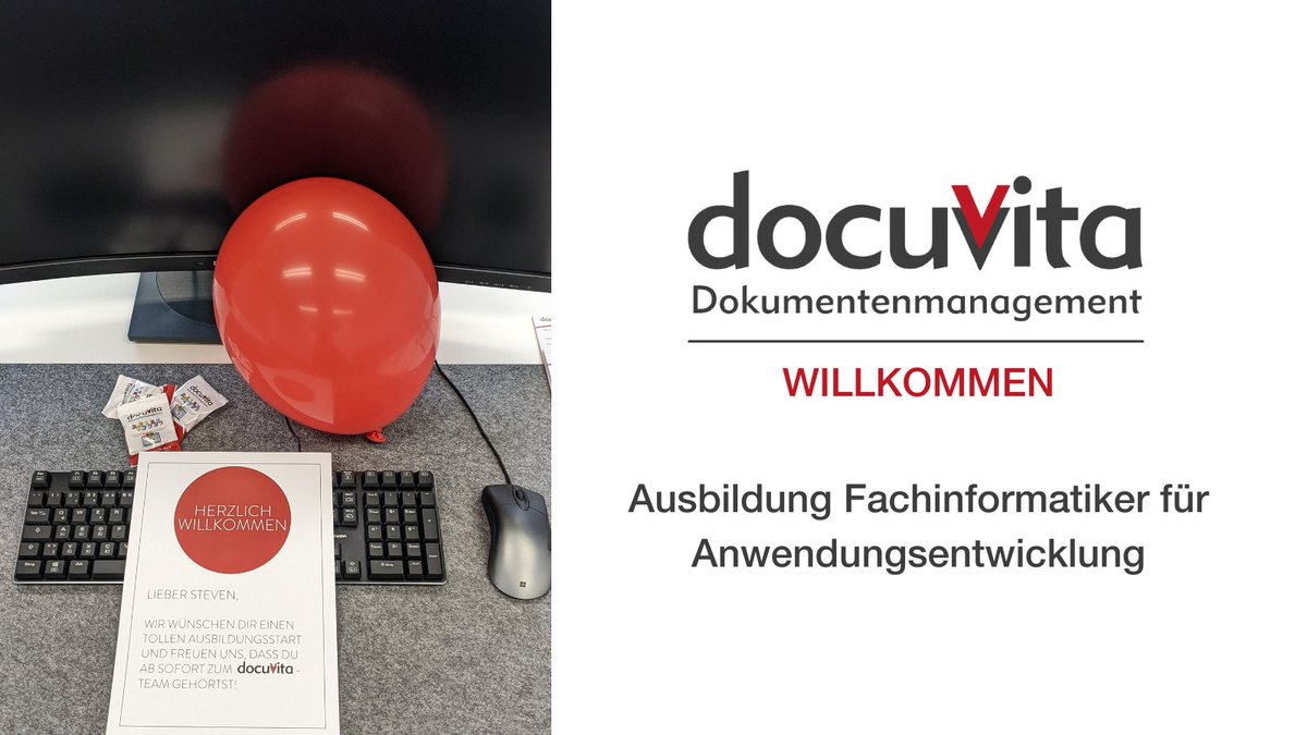docuvita_DMS's tweet photo. Ab heute sind wir +1 und freuen uns riesig darüber, mit Steven unseren ersten Azubi bei uns im Team zu haben!

#docuvita #ausbildung #ihk #azubi #willkommen #ausbildungsstart #dokumentenmanagement #dms https://t.co/FXzVeosykJ