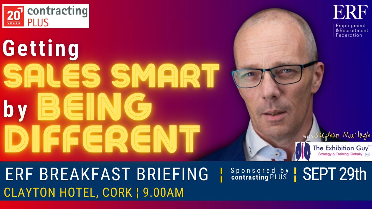 ERF Ireland (@erfireland) on Twitter photo RECRUITERS! New Month, New Breakfast Briefing + we’re coming to Cork!!
Delighted to welcome <a href="/ExhibitionGuy1/">The Exhibition Guy - Stephan Murtagh</a> 29/9 in the Clayton Hotel for ‘Getting Sales Smart by Being Different’👍
Book at bit.ly/3AHeRXk ¦ Sponsored by <a href="/ContractingPLUS/">Contracting PLUS</a>
#corkcity #recruiters #salestips RECRUITERS! New Month, New Breakfast Briefing + we’re coming to Cork!!
Delighted to welcome <a href="/ExhibitionGuy1/">The Exhibition Guy - Stephan Murtagh</a> 29/9 in the Clayton Hotel for ‘Getting Sales Smart by Being Different’👍
Book at bit.ly/3AHeRXk ¦ Sponsored by <a href="/ContractingPLUS/">Contracting PLUS</a>
#corkcity #recruiters #salestips