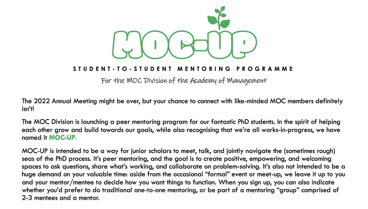 Sophie_E_Jane's tweet photo. 🌿 We're launching a mentoring program for junior scholars @MOC_AOM !!! If you're interested in being mentored by a senior PhD student, leave a reply and we'll get you signed up! 😊 https://t.co/9hasxdcZA4