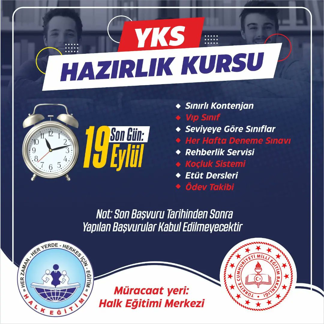 Hilvan_MEM's tweet photo. 📢 Mezun öğrencilerimize yönelik YKS Hazırlık Kursu başlıyor. Başvurular 19 Eylül'de son buluyor.
@tcmeb @sanliurfammem63 @SinanATES_63 @HilvanHalk https://t.co/OLfoDZjf0v