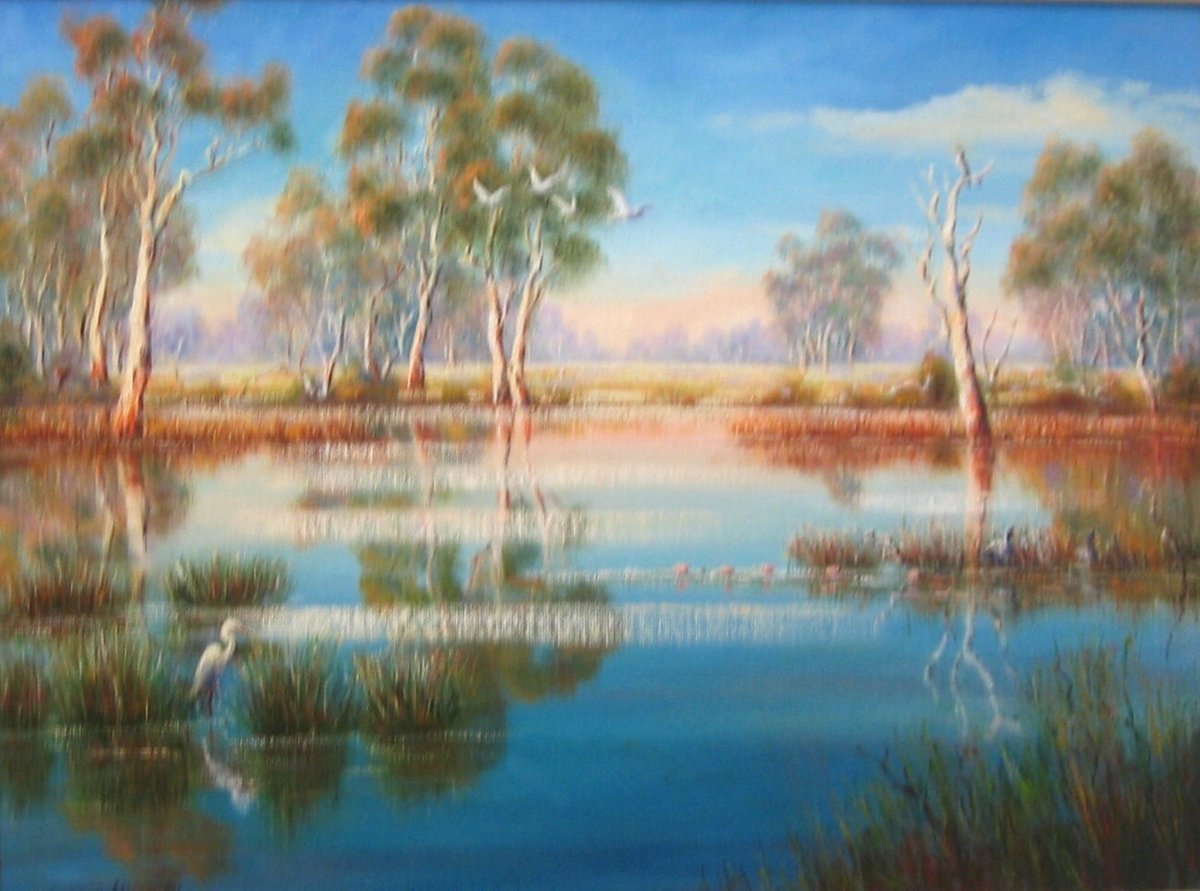 wallaby_studios's tweet photo. 141. "Kakadu" Oil. 40.5 x 30.5. Allison Shaw.  From Wallaby Studios' Stockroom Clearance. #kakadu #wetlands #northernaustralia https://t.co/mLY3Gjr7Ot