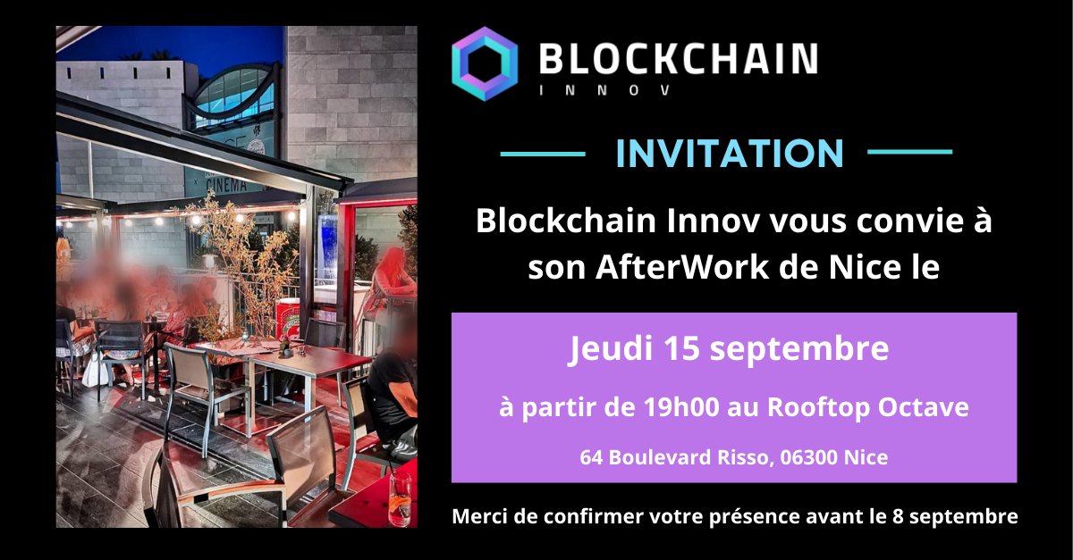 Julien Bonnel 🌱 🧠 🚀 ✨ (@jbonnel) on Twitter photo 📣 Le prochain afterwork #BlockchainInnov aka <a href="/InnovBlockchain/">Blockchain Innov #Web3 #CryptoActifs #Tokens #NFT</a> se tiendra le 15 septembre à Nice à partir de 19h00 👉 linkedin.com/posts/jbonnel_…
#BlockchainInnovAfterwork #échanges #CotedAzurFrance #association #blockchain #cryptoactifs #tokens #tokenisation #Web3 #NFT #métavers 📣 Le prochain afterwork #BlockchainInnov aka <a href="/InnovBlockchain/">Blockchain Innov #Web3 #CryptoActifs #Tokens #NFT</a> se tiendra le 15 septembre à Nice à partir de 19h00 👉 linkedin.com/posts/jbonnel_…
#BlockchainInnovAfterwork #échanges #CotedAzurFrance #association #blockchain #cryptoactifs #tokens #tokenisation #Web3 #NFT #métavers