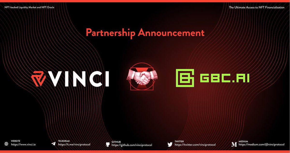 🔻PARTNERSHIP ANNOUNCEMENT🔻

Vinci is thrilled to announce the #partnership with GBC.AI "Wallet Guardian" 🚀

Together with <a href="/ai_gbc/">Wallet Guardian from Guardians of the Blockchain</a>, We would be able to make  #NFT space more secure and user-friendly 🛅

📖Read more: medium.com/@vinciprotocol…

#security #NFTs