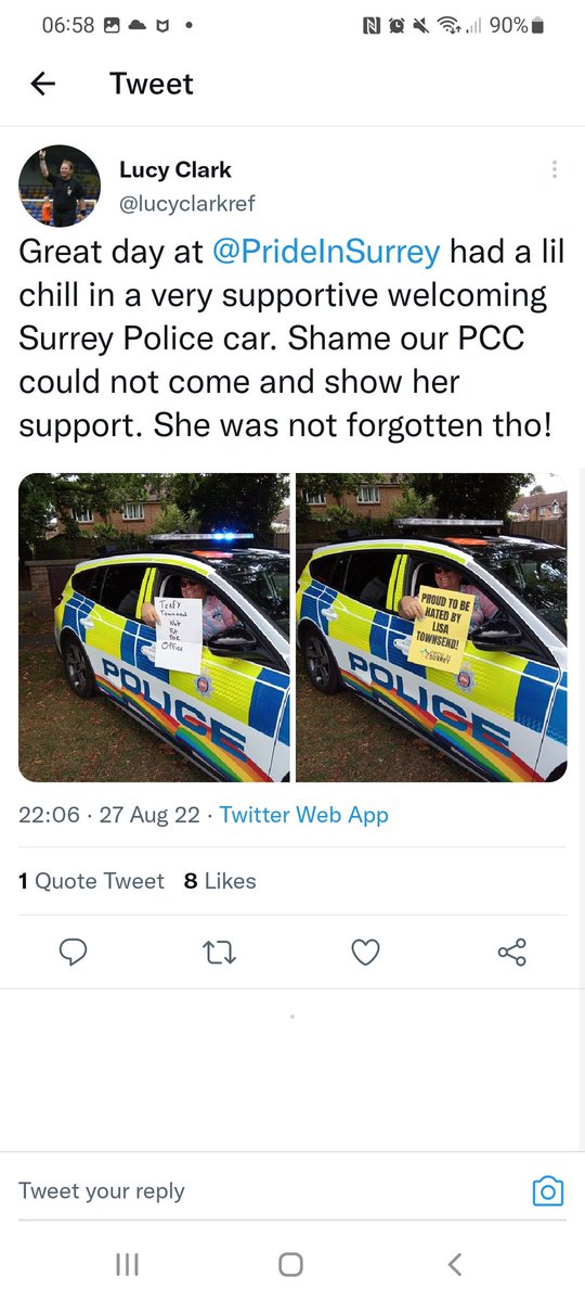 <a href="/HarryTheOwl101/">Harry Miller</a> <a href="/WeAreFairCop/">WeAreFairCop</a> <a href="/SurreyPolice/">Surrey Police</a> <a href="/_Lisa_Townsend/">Lisa Townsend</a> 

Surrey police, this is absolutely disgraceful, not only should you be non political, you allow your cars to be used for this... a car and a police force funded by the public purse.