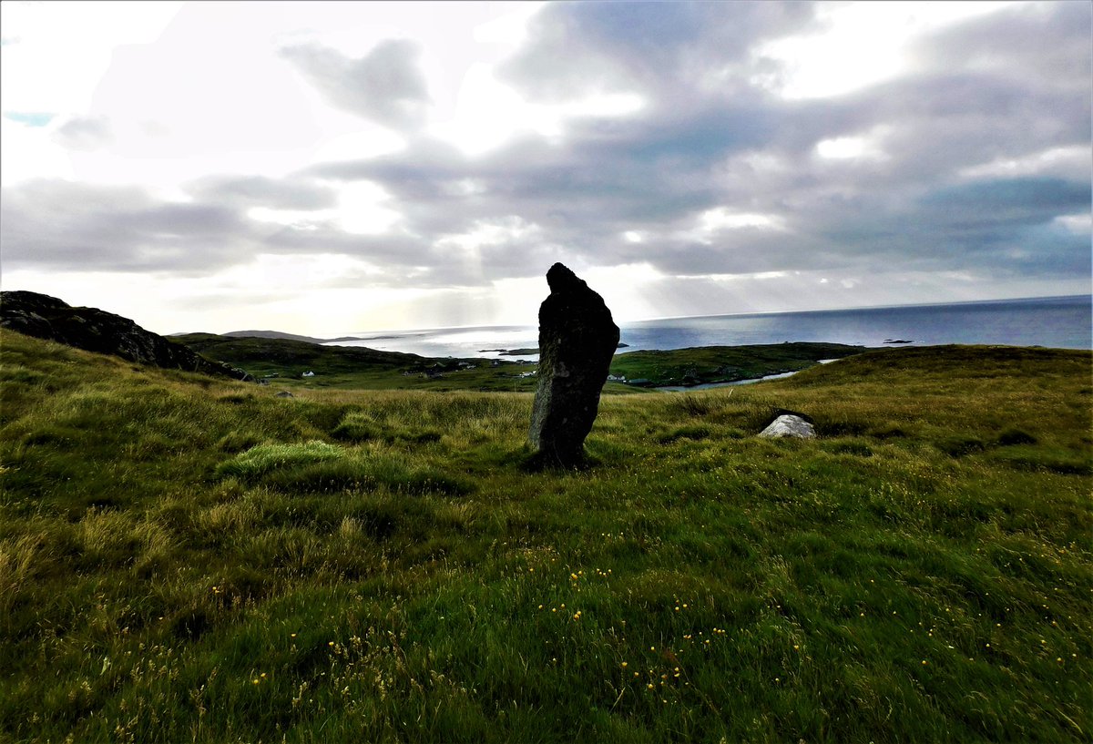 Breibhig Standing Stone (and fallen neighbour), east coast Barra, this looking east.