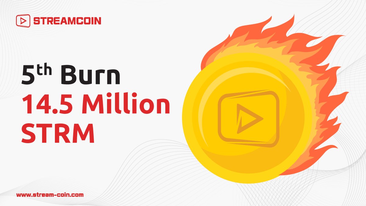 streamcoin_strm's tweet photo. The 5th burn of #STRM will happen today!

On September 1, between 1:00 PM &amp; 3:00 PM GST, the next #STRMburn will take place, decreasing the circulating supply by 14.5 million $STRM.

Stay tuned to our social media for more updates: https://t.co/1f0p2LAgov

#StreamCoin #tokenburn https://t.co/Objpi7cmuv