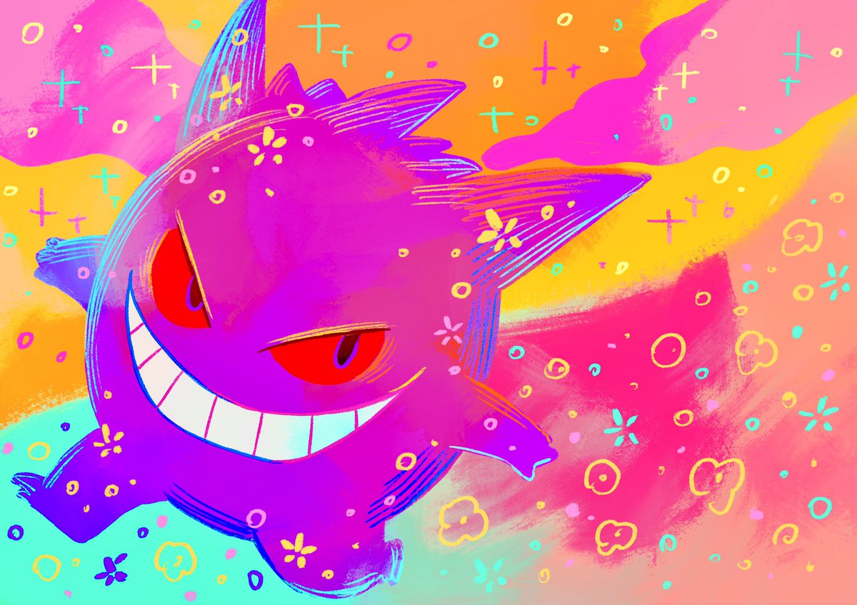 gengar pokemon (creature) no humans smile solo grin teeth full body  illustration images