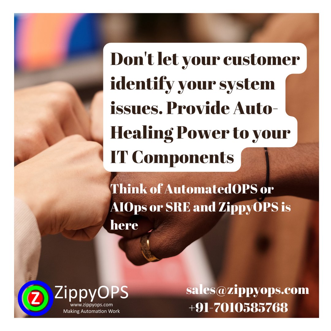 ZippyOps's tweet image. Don&apos;t let your customer identify your system issues. Provide Auto-Healing Power to your IT Components.

For more information: zippyops.com/aiops

#ZippyOPS #MakingAutomation #Linux #AIOps #AutomateOps