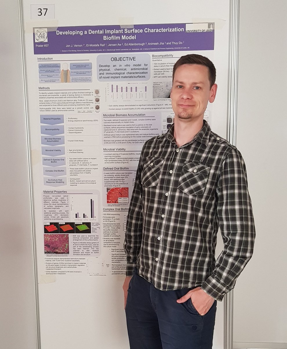 JonJVernon's tweet photo. Happy to be at #EuroBiofilms2022 in sunny Palma de Mallorca presenting our work on developing a model to test dental implant antimicrobial efficacy. Come and chat oral micro at poster 37 #oralbiofilms #dentalimplants https://t.co/oV5aW0zsoy