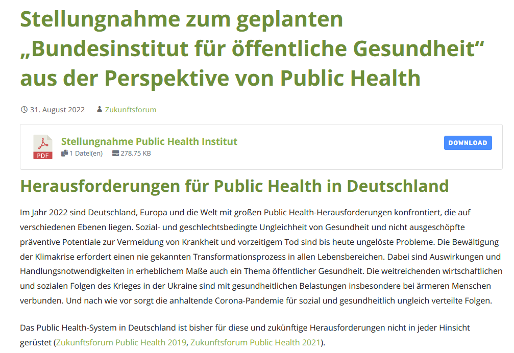 Kompetenznetz Public Health zu COVID-19 (@kompetenznetzph) on Twitter photo Eine wichtige Stellungnahme des Zukunftsforums Public Health zum geplanten „Bundesinstitut für öffentliche Gesundheit“ des <a href="/BMG_Bund/">Bundesgesundheitsministerium</a>
- mit einem konkreten Angebot: zukunftsforum-public-health.de/stellungnahme-… Eine wichtige Stellungnahme des Zukunftsforums Public Health zum geplanten „Bundesinstitut für öffentliche Gesundheit“ des <a href="/BMG_Bund/">Bundesgesundheitsministerium</a>
- mit einem konkreten Angebot: zukunftsforum-public-health.de/stellungnahme-…