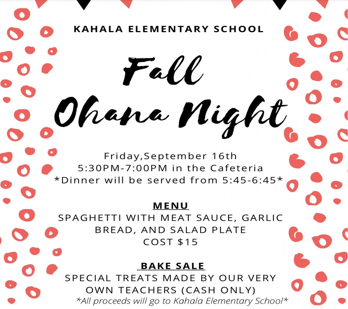 KahalaElem's tweet photo. Join us at Kahala Elementary for Fall Ohana Night! There will also be a bake sale with plenty of special treats made by our teachers at Kahala Elementary! Please return the form that was sent home to your child's teacher by Friday, Sept. 9 if you would like to join us! Mahalo! https://t.co/nrRPUmw8BJ