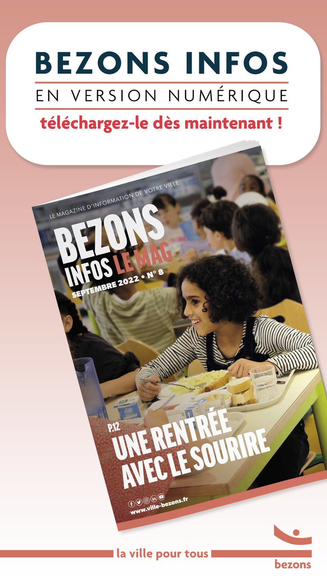 [#publication] Bientôt dans vos boîtes aux lettres, dès aujourd'hui en ligne : retrouvez le numéro de septembre de votre Bezons Infos, le mag ! 👉 ville-bezons.fr/actualites/det…