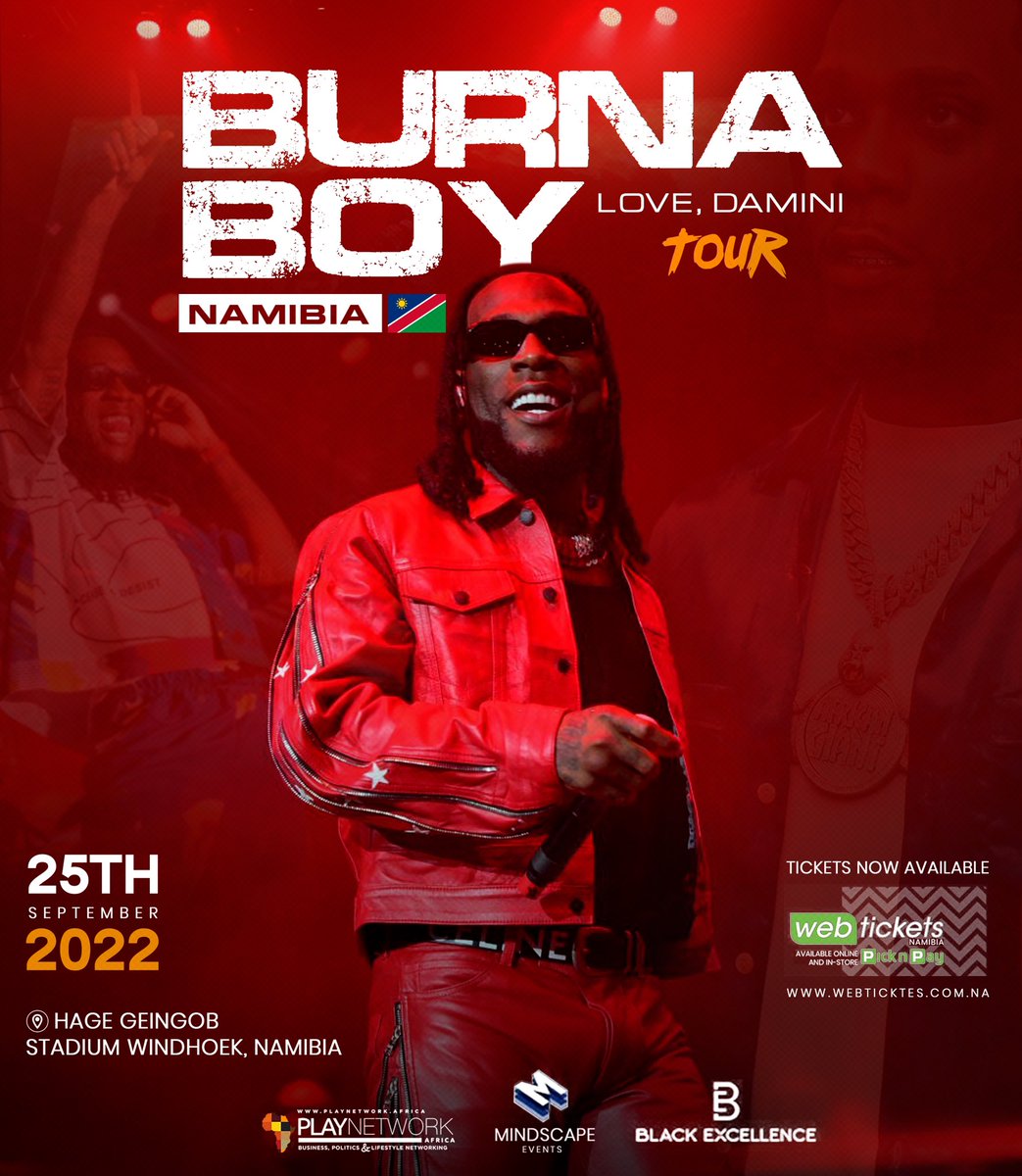 MindscapeEvents's tweet photo. It’s About Time … 
September is Finally Here!!! 

Burna Boy Love Damini Tour 🇳🇦
Sunday 25th September 2022. 
Get Your Tickets Now @webticketsnamibia 

@burnaboygram @playnetworkafr @kennethchicco @charlesofplay @webticketsnamibia @freshfmnamibia @burnaboy_namibia2022 https://t.co/7UbjMNME0m