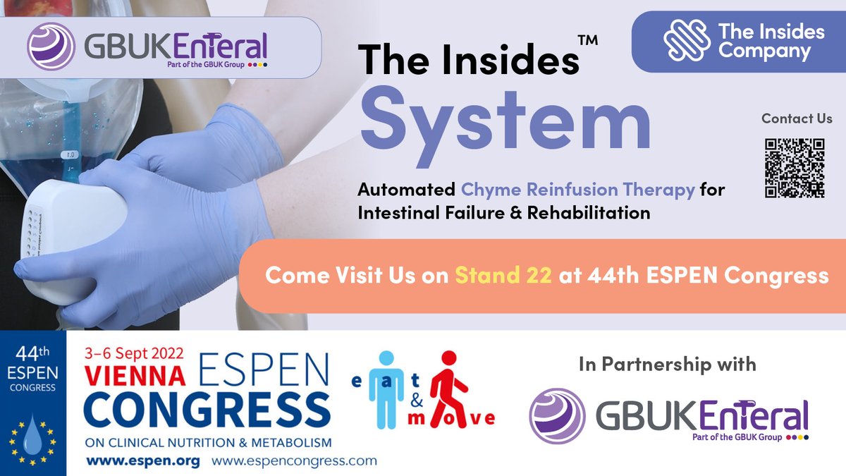InsidesCompany's tweet photo. 3 Days to Go! The Insides Co. in partnership with @GBUK_Group will exhibiting at the upcoming #ESPEN congress in Vienna from the 3-6th of September
We are located on Stand 22.
Come say hi to the team and talk about #chyme & #nutrition
We look forward to seeing you! https://t.co/hYrXXEfQ3J