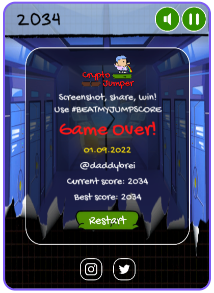 kiryuuki_atm's tweet photo. #BeatMyJumpScore @CryptoJumperNFT #P2E #NFT #NFTCommunity #PlayToEarnNFT https://t.co/eXFhegajxA