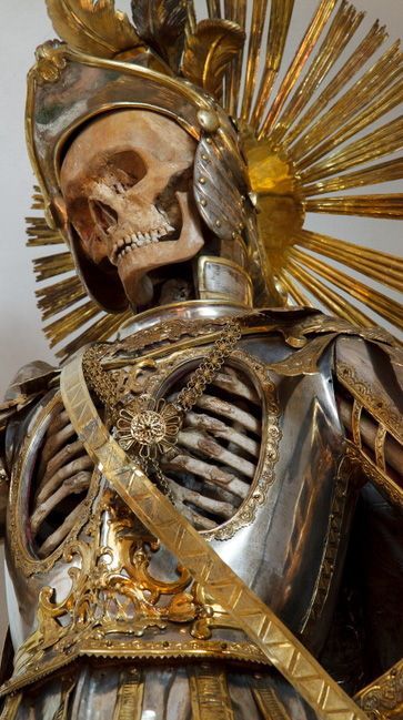 Pancras of Rome, also known as St. Pancratius, was beheaded in 303 AD at the age of 14 for converting to Christianity. He is now venerated as a patron saint of children.

An armored skeleton purported to be his is exhibited at the Historical Museum St. Gallen in Wil, Switzerland.