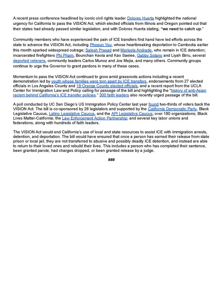 BREAKING: Despite a massive outpouring of community support across the state and nation, the CA Senate has FAILED to pass the #VISIONAct. We express our appreciation for all who voted yes. We denounce the cowardice of those who abstained or voted no. Read our full statement ⬇️
