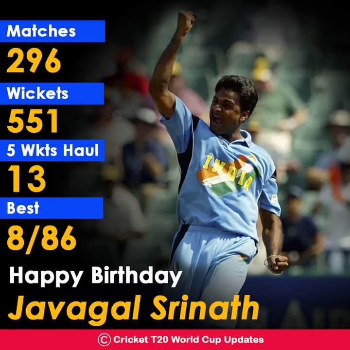 No other Indian fast bowler has taken more than his 315 wickets in ODIs Happy 53rd birthday, Javagal Srinath! 