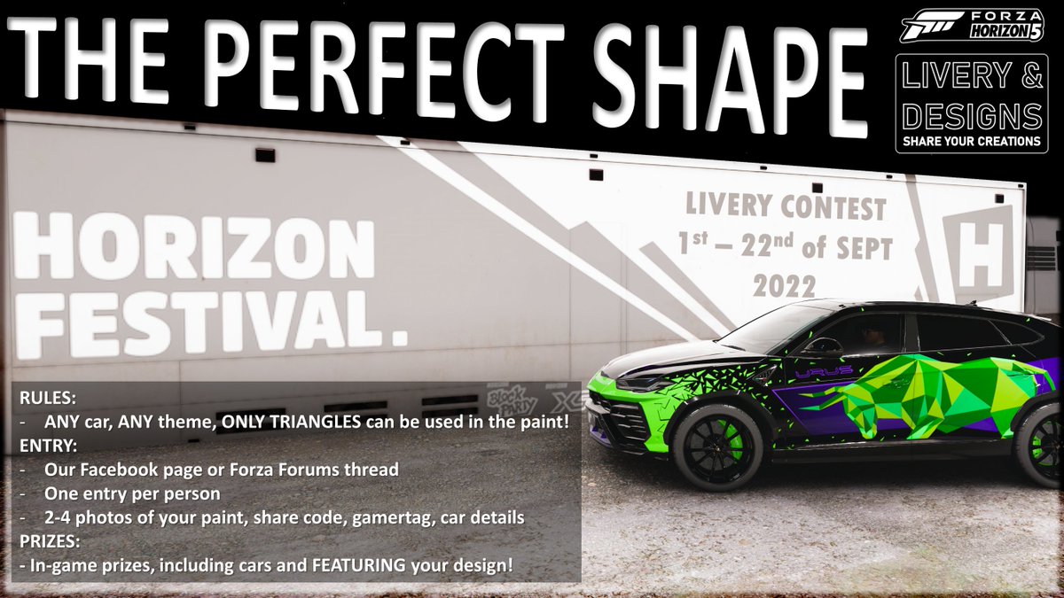 quadro40k's tweet photo. "The Perfect Shape Livery Comp" is live now! Can you use just the perfect shape to create a perfect paint in @ForzaHorizon?

Enter here:
Forza Forums: https://t.co/ZDLDq0iar2
Our FB page: https://t.co/o5ljkYTsXA https://t.co/1v7jeRi3aR