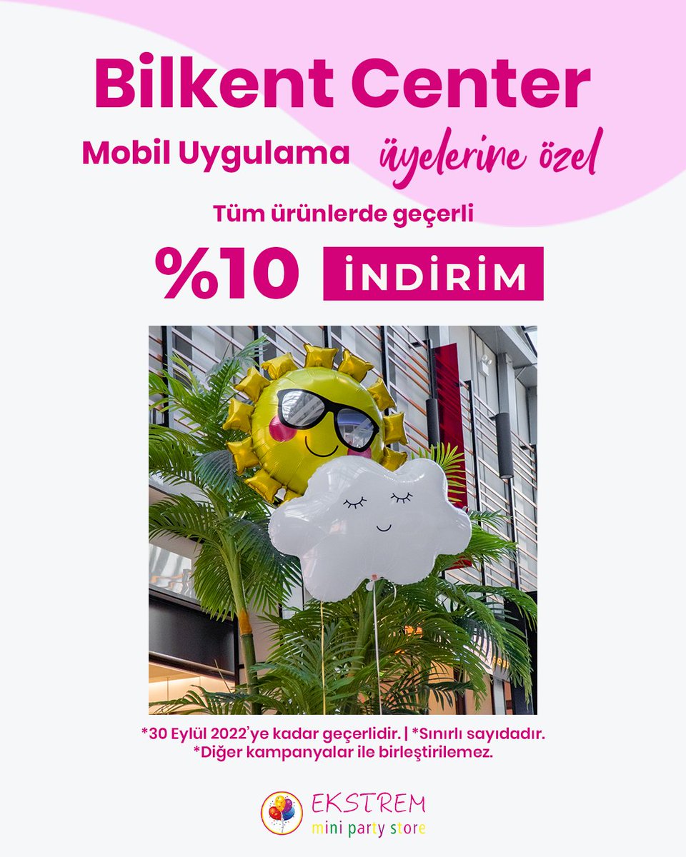 Bilkent Center mobil uygulama üyeleri kazanıyor! 🎉 Zipcar kullanımlarınızda geçerli 100 TL değerinde kod kazanma şansı ve Extrme Mini Party Store'da geçerli %10 indirim fırsatını kaçırmayın! 🙂 #teknoloji #gastronomi #moda #eglence #sanat #BilkentCenter #Ankara