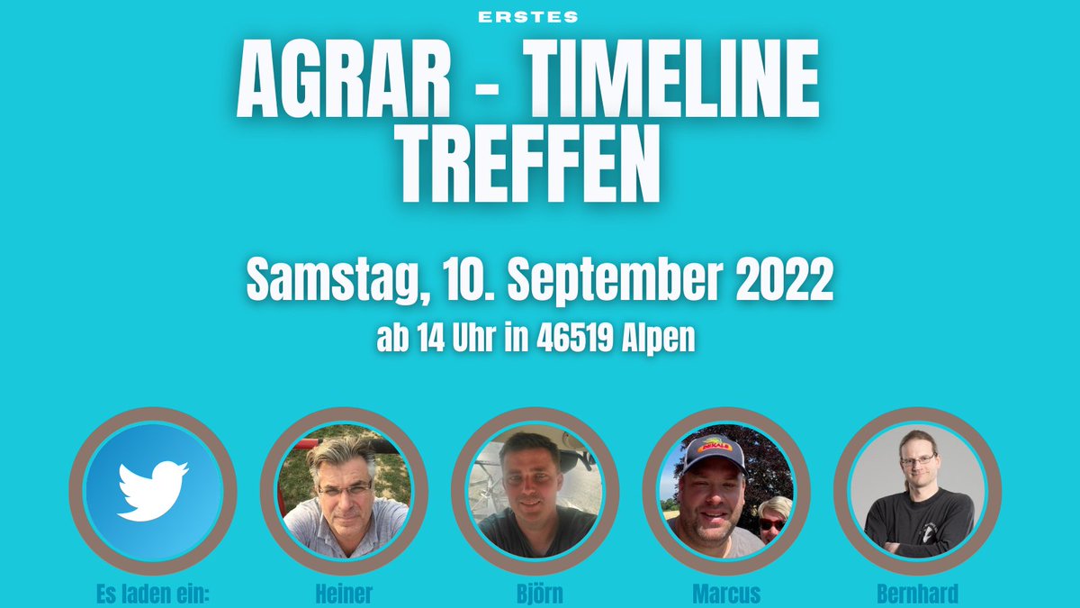 BlogAgrar's tweet photo. +++ Erstes Agrar-Timeline-Treffen in Alpen +++

Am Samstag, den 10. September ´22 ab 14 Uhr wird es in Alpen (Niederrhein) bei @HeinerHoogen eine Premiere geben:
Das 1. Twitter-Treffen der #Agrarbubble wird veranstaltet.
Wir bitten um kostenlose Anmeldung:
https://t.co/94tARqExJg https://t.co/vI5lQLp026