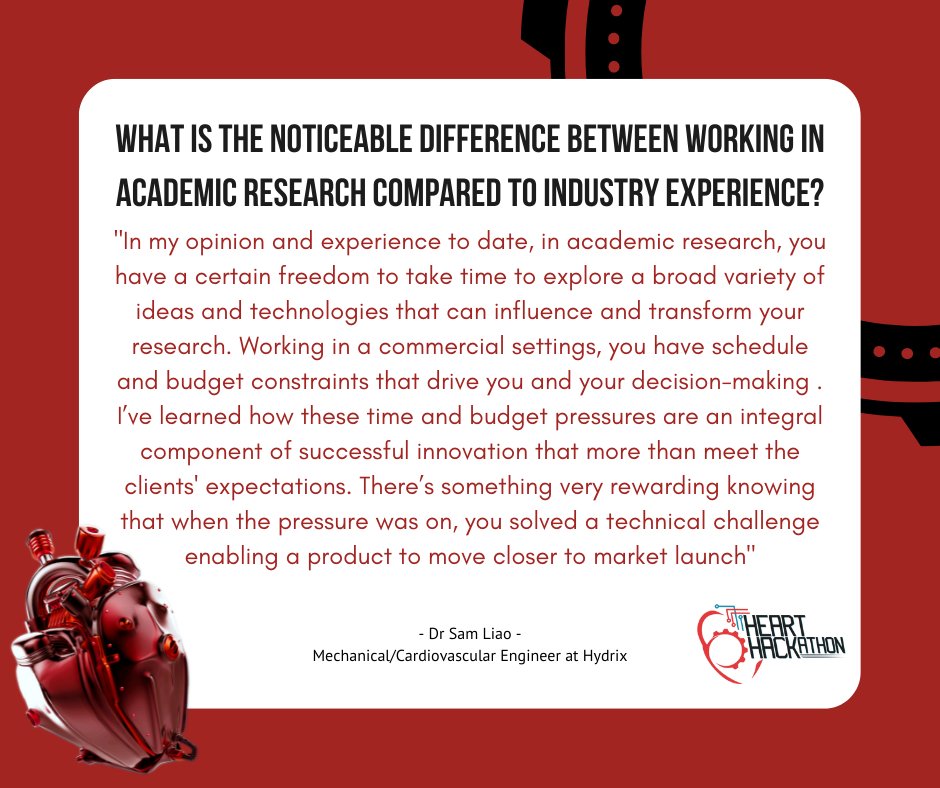 ❗Spotlight Question #5❗

Q: What is the noticeable difference between working in academic research compared to industry experience?

If you have any more questions visit our FAQ page: 
hearthackathon.com/faq

Or contact us at: 
hearthackathon@mymi.org.au
#webinar #hydrix
