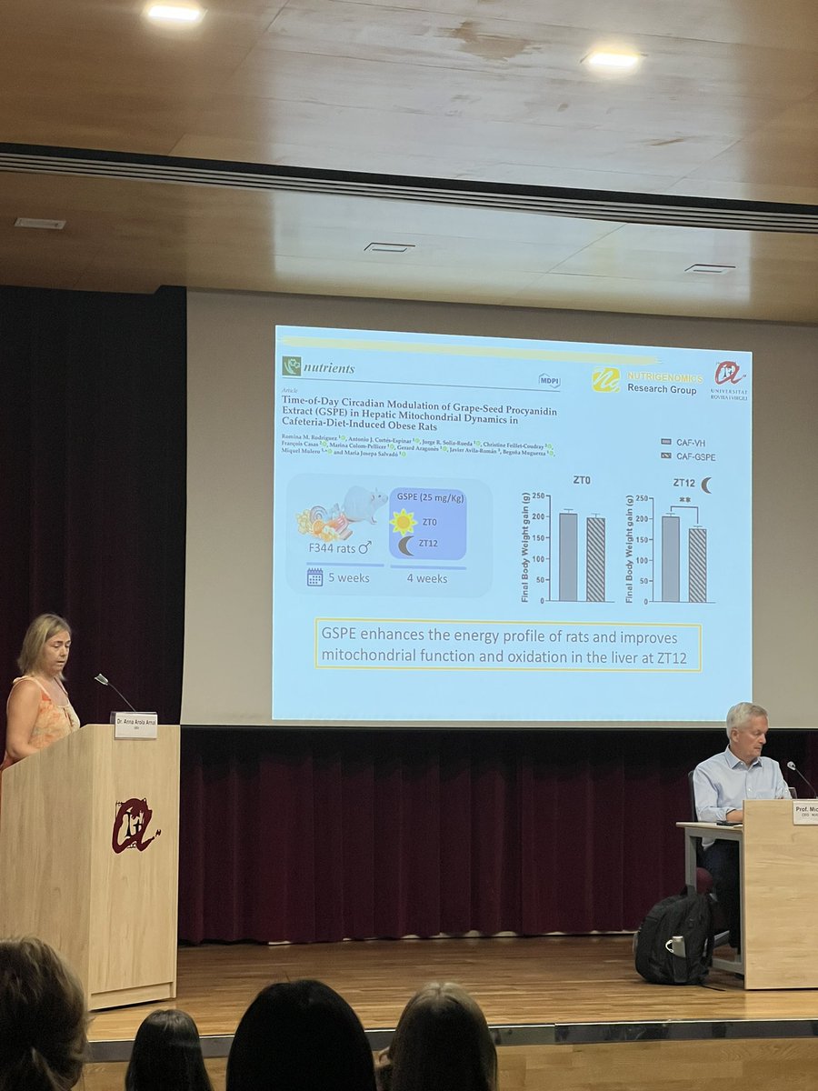 FionaMalcomson's tweet photo. Last day of #NuGO22 starting with a plenary lecture by Dr. Anna Arola Arnal on the interaction of biological rhythms and dietary phenolic compounds @nugoweek22 @universitatURV #nugoweek #nutrigenomics #nutritionresearch https://t.co/srQT9klwih