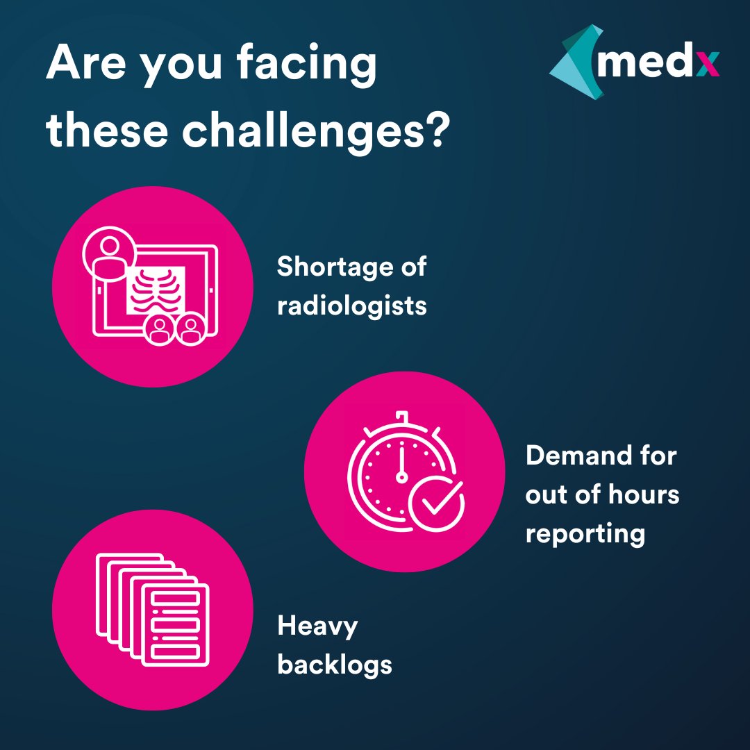 Are you facing any of these challenges? 

🖥️ A shortage of radiologists 
⏰ Demand for out of hours reporting 
⬅️ Heavy backlogs 

Get in touch with us today to find out how our out of hours NightHawk service can help! 
enquires@medxradiology.com

#teleradiology #radiology
