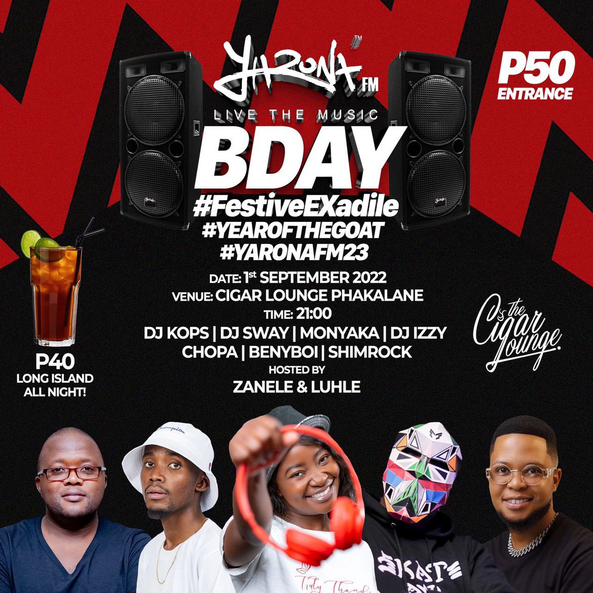 Lets go warm up the weekend @CigarLoungeBW alongside @TheRealYaronaFM’s coolest on the 1s and 2s🔥🔥….Hello Festive Season, we are here to love, to learn and to definitely LIVE THE MUSIC 🔥🔥 #Yearofthegoat #yaronafm23 

Ps: Mc Luhle🦋