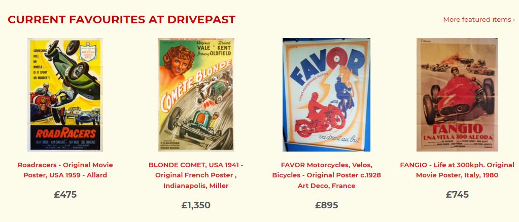Four old favourites on the front page at drivepast.com that could do with new homes, so make me an offer ! #originalmovieposters #roadracers #allard #ferrari #blondecomet #motorsport #barneyoldfield #millerracecar #favor #moto #motorcycle #bicycle #Fangio #maserati