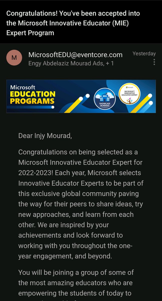 MouradInjy's tweet photo. Honored to be selected as an MIE Expert for the third time 🙏 ♥️🤩
@MicrosoftEDU @MicrosoftEgypt @MansCollege 
#MIEExpert https://t.co/cwRT7maXFX
