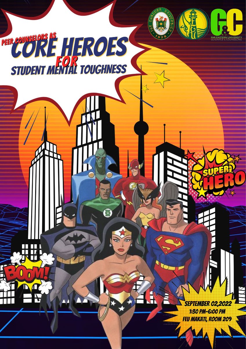 FarEasternU's tweet photo. September 2, 2022 events from FEU Guidance and Counseling.
Peer General Assembly 2022 (FEU Manila) 
International Students Special Orientation
Peer Counselors as Core Heroes for Student Mental Toughness (FEU Makati) https://t.co/exlMR7a5Tm