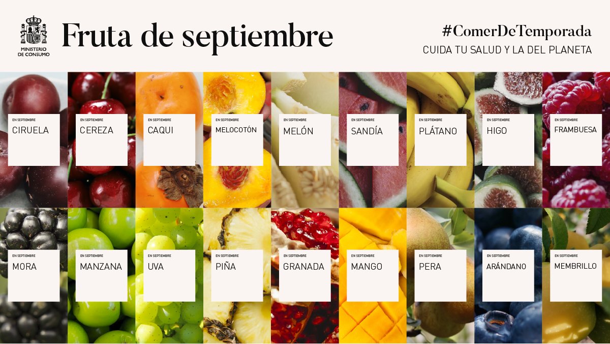 consumogob's tweet photo. ¿Sabes cuál es la #fruta de temporada en #septiembre?  🍒🍑🍉

#ComerDeTemporada nos proporciona alimentos cuya cercanía y frescura garantizan que se encuentran en sus mejores condiciones 👩‍🌾 https://t.co/B25JjOXJqu