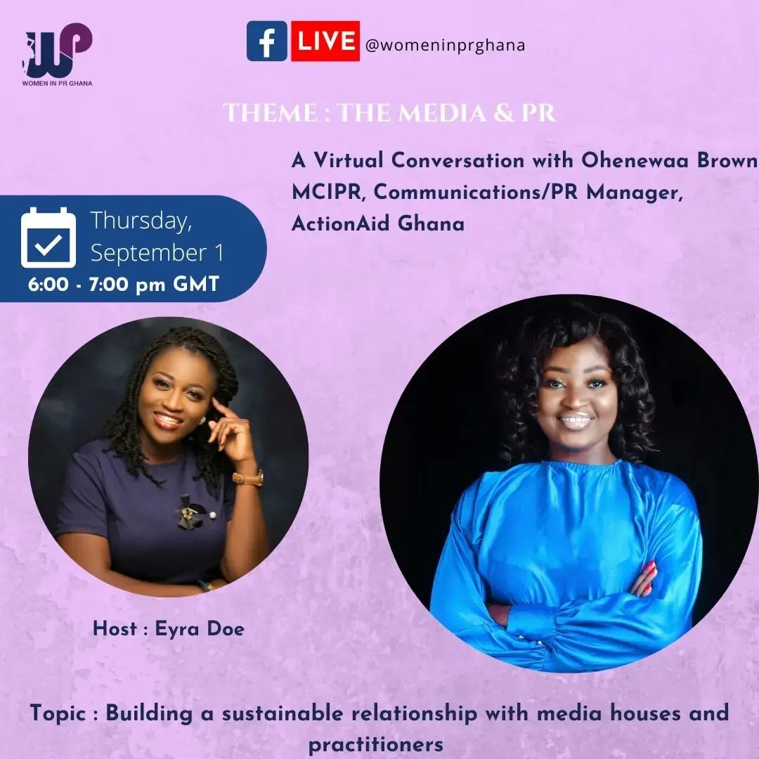 womeninprghana's tweet photo. Know more about our guest for tonight's #PRLiveTalks on facebook.
@OhenewaaBrown is a Communications practitioner with specialized skills in Events Management, Media Relations and Production, Stakeholder Management, Community Relations, etc. https://t.co/4fV78KFFRc
