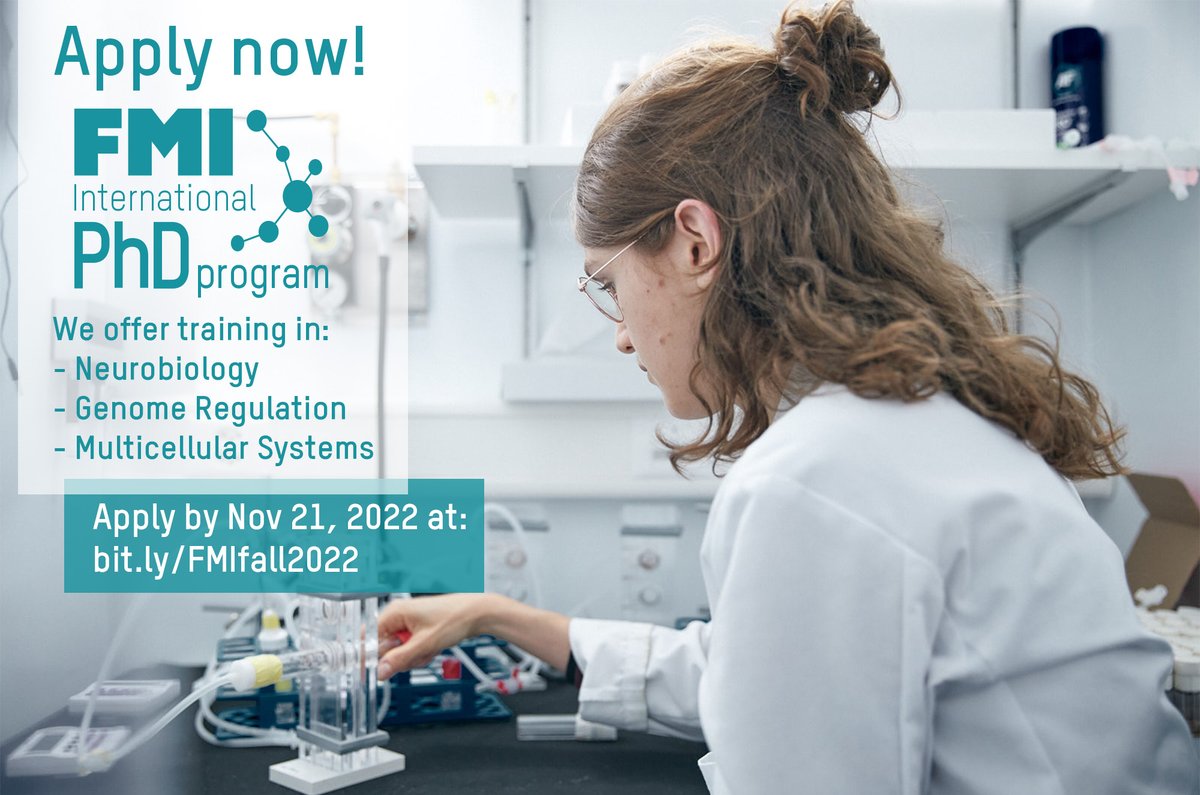 📢Applications for our #PhD and MD-PhD programs are now open! We offer fully funded positions to conduct #research in neurobiology, genome regulation and multicellular systems. We're based in Basel🇨🇭, Europe’s top #LifeSciences hub. 📝Apply by Nov 21: bit.ly/FMIfall2022