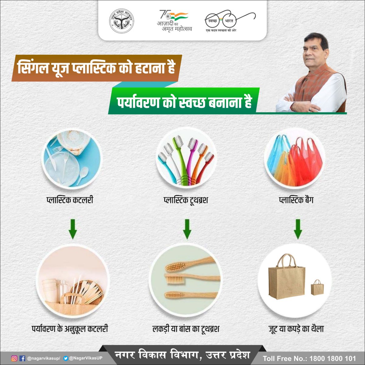 SBM_UP's tweet photo. प्रतिबंधित सिंगल यूज प्लास्टिक को हटाएं
एक जिम्मेदार और जागरूक नागरिक होने का कर्तव्य निभाएं

#SupFreeUP #saynotosingleuseplastic #nomoreplastic #MyCleanIndia  #SingleUsePlasticBan #MyCityPlasticFree  #CleanGreenFestivals #SwachhCelebrations https://t.co/HiBlJVCLYH