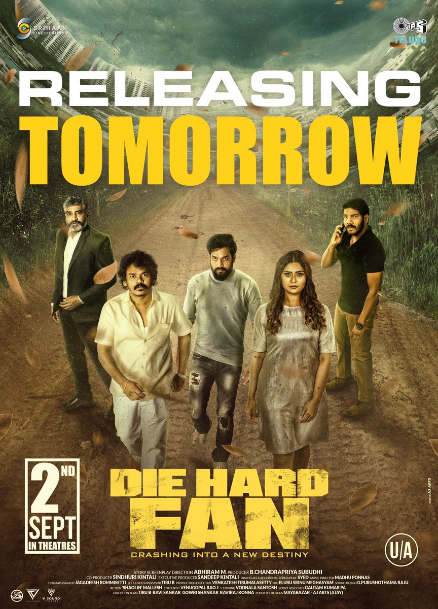 sandeepkintali2's tweet photo. Crashing into theaters tomorrow 🎭 

#DiehardFan 💫 

Releasing on Sept 2nd !

@iabhiram_m  @ChandraSubudhi_
 @SriHaanCine @ActorShivaa
 @PriyankaOffl #MadhuPonnas @mrnoelsean @Syeds_Offl @sandeepkintali2 https://t.co/h4TfE215V9