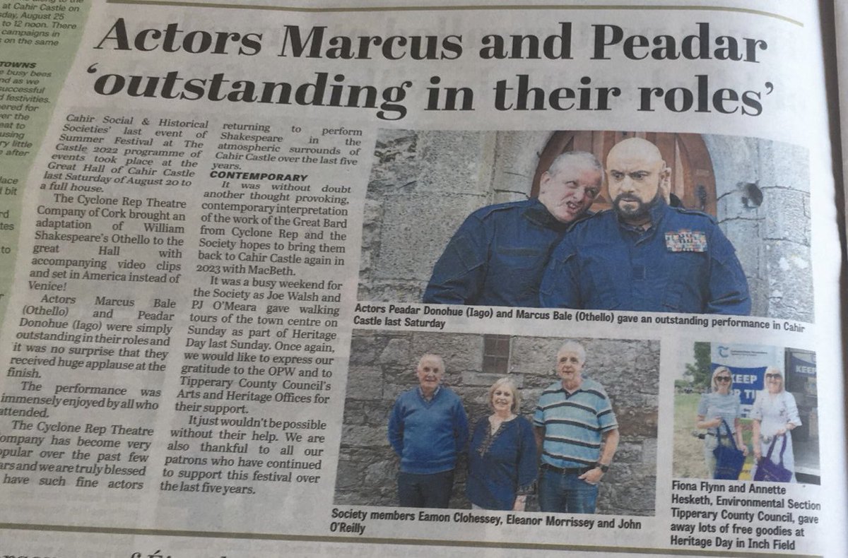 marcusbale's tweet photo. Great article in the Cahir paper after our show in a Cahir Castle last week! https://t.co/bc5Tbuvz1j