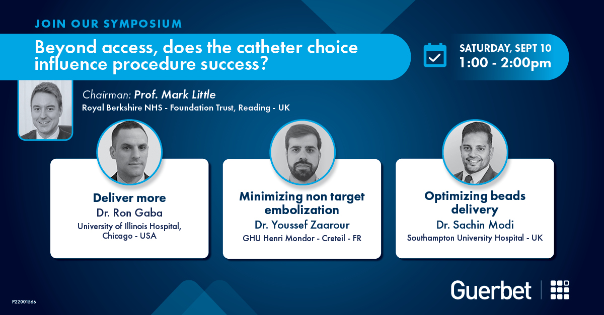 GuerbetGroup's tweet photo. How much does your choice of microcatheter contribute to the success of your vascular embolization procedures?
Learn more with our live symposium by Prof. @marklittle_IR, Dr. Ron Gaba, Dr. Youssef Zaarour, Dr. @interadiologist 
👉 https://t.co/JJzPKYqRAK
#CIRSE2022 #PAE #irads https://t.co/npzWBeC6cK