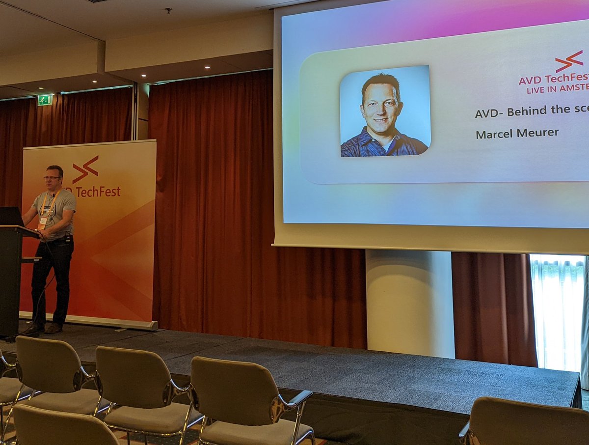 GregorReimling's tweet photo. First #community session at #avdtechfest by @MarcelMeurer talking about #AVD behind the scenes.
No slides only demos and a lot of #loveanalytics 😉
#Azure https://t.co/4yt1oLwf4N