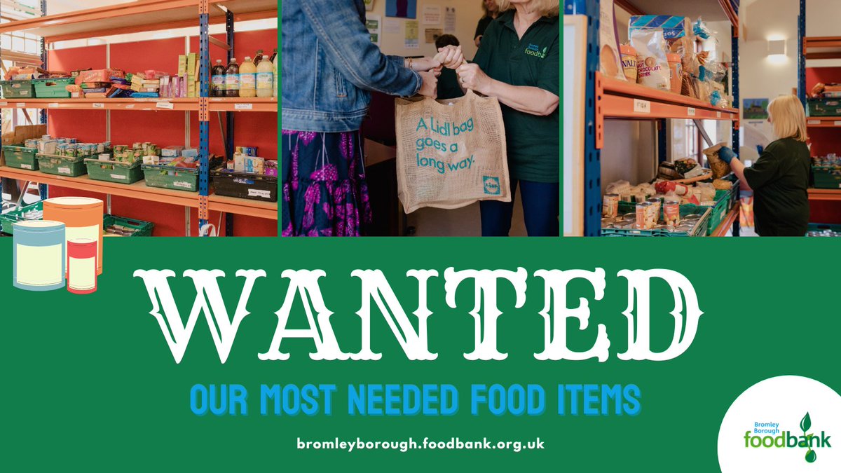 BromleyFoodbank's tweet photo. Our most urgently needed items: 

Jam
Milk
Coffee
Sponge Pudding
Cooking Sauces
Sweets
Men’s Shampoo
Ladies Shampoo
Ladies Deodorant
Unisex Razors
Washing Up Liquid

Donation points: https://t.co/TVK77dpPmQ 

Thanks for your support ❤️ #bromley https://t.co/mw9sVAHmqE