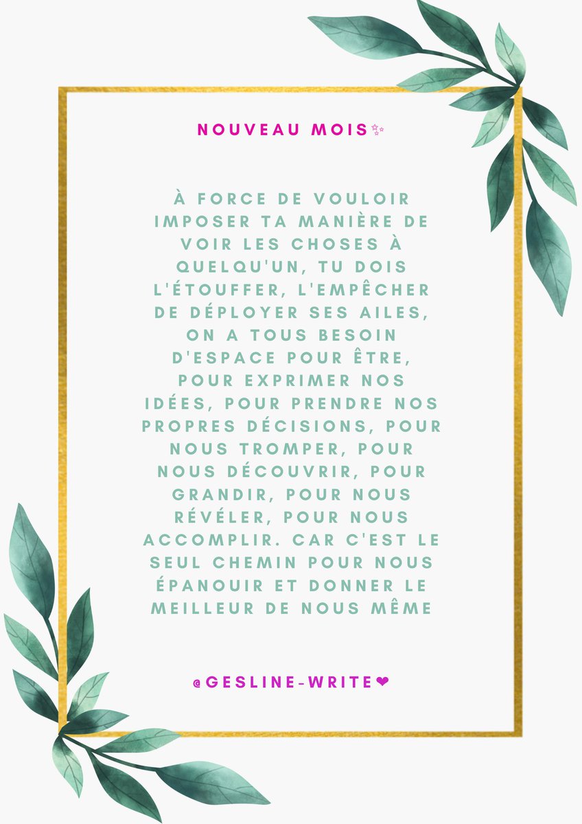 Gesline_write's tweet photo. Ce n'est qu'en respectant la liberté de quelqu'un que tu vas nouer des relations riches et sincères !!
@Angy_Create 
@jiraya_messi 
@Abdel_Elsisi 
#bon mois de septembre à tous ✨ https://t.co/ZzzCXrIm8J