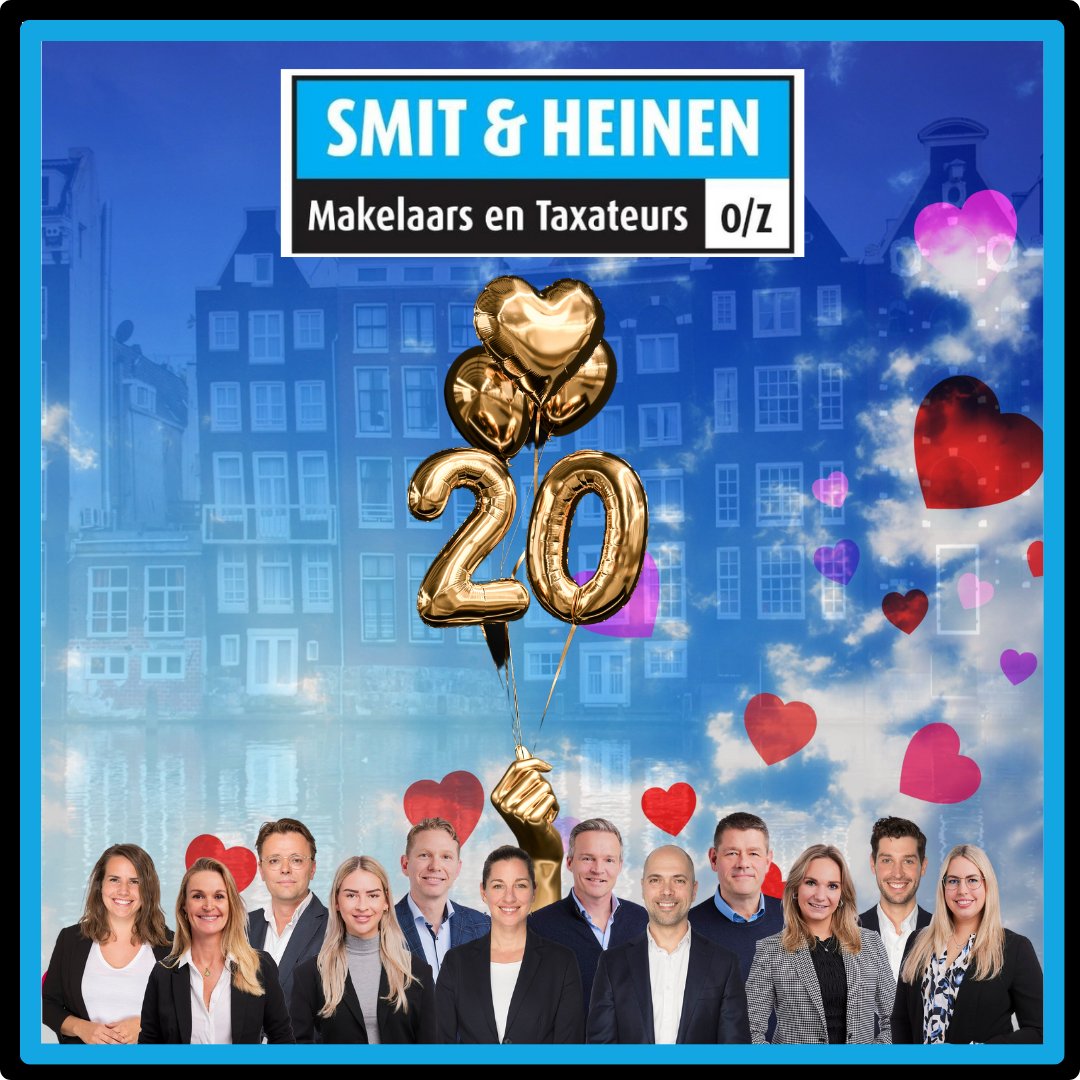 IngerSmit's tweet photo. Vandaag is het precies 20 jaar geleden dat wij Smit &amp; Heinen zijn gestart. 

Op naar nog vele jaren met zo een geweldig team :)

.

.

.

#makelaar #makelaars #taxateur #taxateurs #makelaaramsterdam #makelaarhaarlem #makelen #amsterdam #wonen #woneninamsterdam https://t.co/6WfKuyjVX6