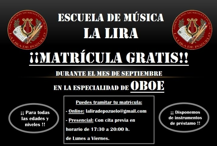 LaLiradePozuelo's tweet photo. ¡Todavía puedes hacer la matrícula para el curso 2022/2023!
Haz tu matrícula ahora y no esperes al último día... ¡qué las plazas se acaban! 📝⏳️🎶 https://t.co/prvXt1QB2Y