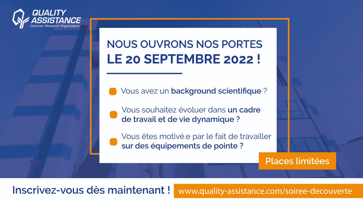 QA_Belgium's tweet photo. [ INVITATION - 20 septembre ]
Nous ouvrons nos portes à de 𝗻𝗼𝘂𝘃𝗲𝗮𝘂𝘅 𝗰𝗮𝗻𝗱𝗶𝗱𝗮𝘁𝘀 !

💎Présentation de @QA_Belgium 
💎Visite de nos installations et laboratoires
💎Rencontre avec nos scientifiques 
💎Drink de clôture

Inscriptions👇
https://t.co/mZwerWpWll

#workatqa https://t.co/6jCyS7k1VG