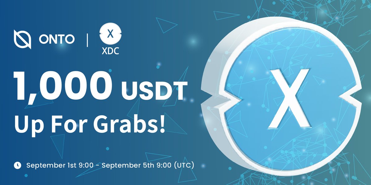 Join #ONTO and <a href="/XinFin_Official/">XinFin</a> for an exciting #Giveaway! 🙌

💰 Prize pool: 1,000 $USDT
📅 September 1, 9:00 - September 5, 9:00 (UTC) 

Complete all tasks in Gleam to win the REWARDS! 🤑

Get started now 👇
gleam.io/LdAep/onto-xdc…