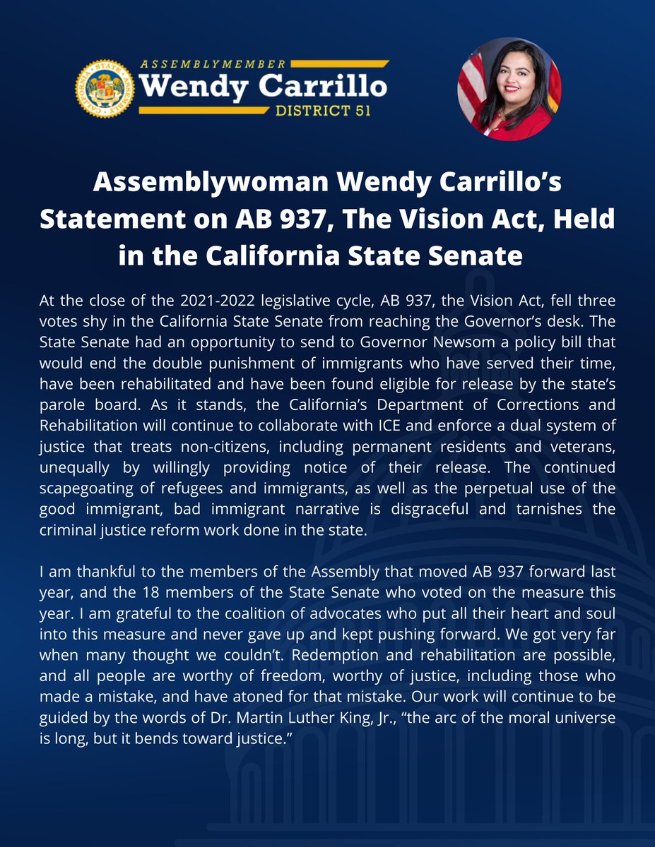 My statement on #AB937, the #VisionAct: