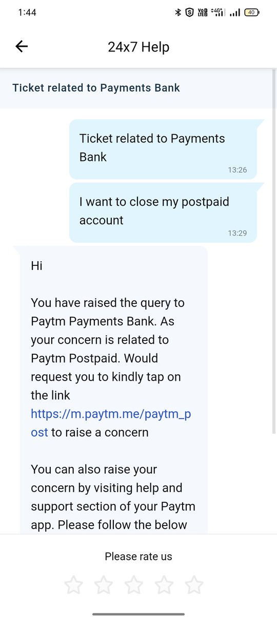 aynmrg's tweet photo. @Paytm 
Please close my postpaid account 
Ticket ID 3213813451 https://t.co/dunAnybXyX