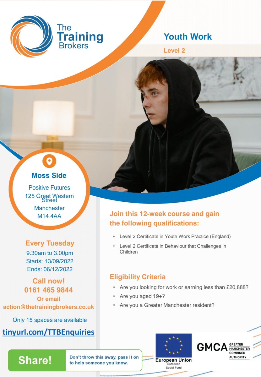 NatalieMsv1's tweet photo. Youth Award Level 2 @ MSVPositiveFutures starting Sept 13th. Contact myself for more info or go direct to The Training Brokers. Contact details are in the post. Age 19+ AEB Funded
#MSVHousing #skillsandemployment
#PositiveFutures
#NewBeginnings
#YouthWork
#thetrainingbrokers https://t.co/JTtXhvjHys